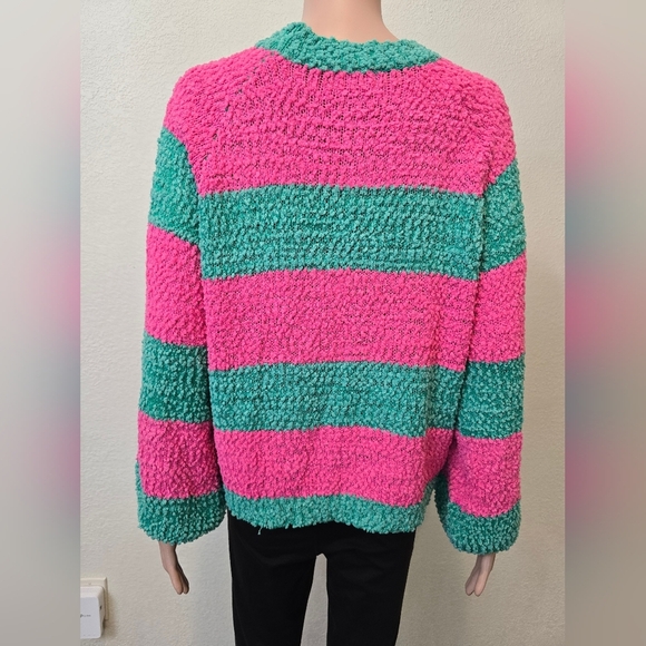 Pink Lily Women's Green/pink Soft Knit Sweater - Size Small Cozy Party - Picture 4 of 9